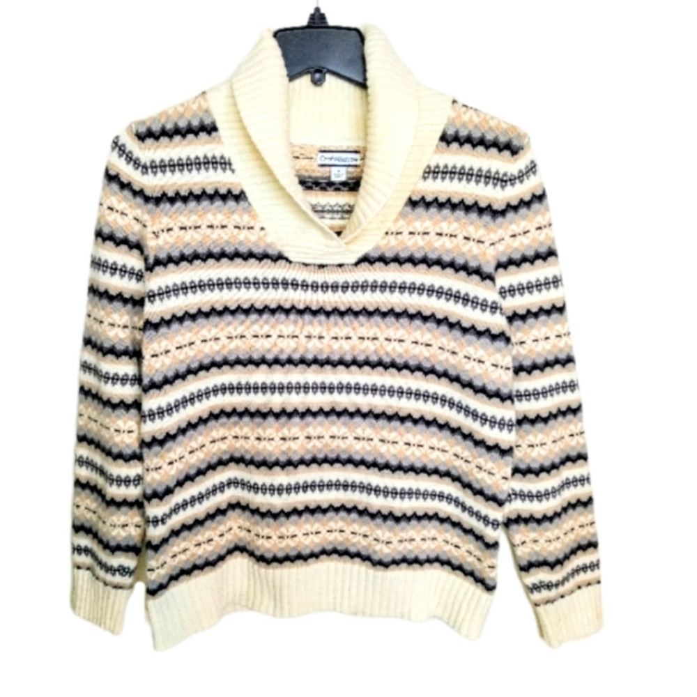 Croft & Barrow Women's Striped Fair Isle Cotton Cowl Neck Sweater Size Medium